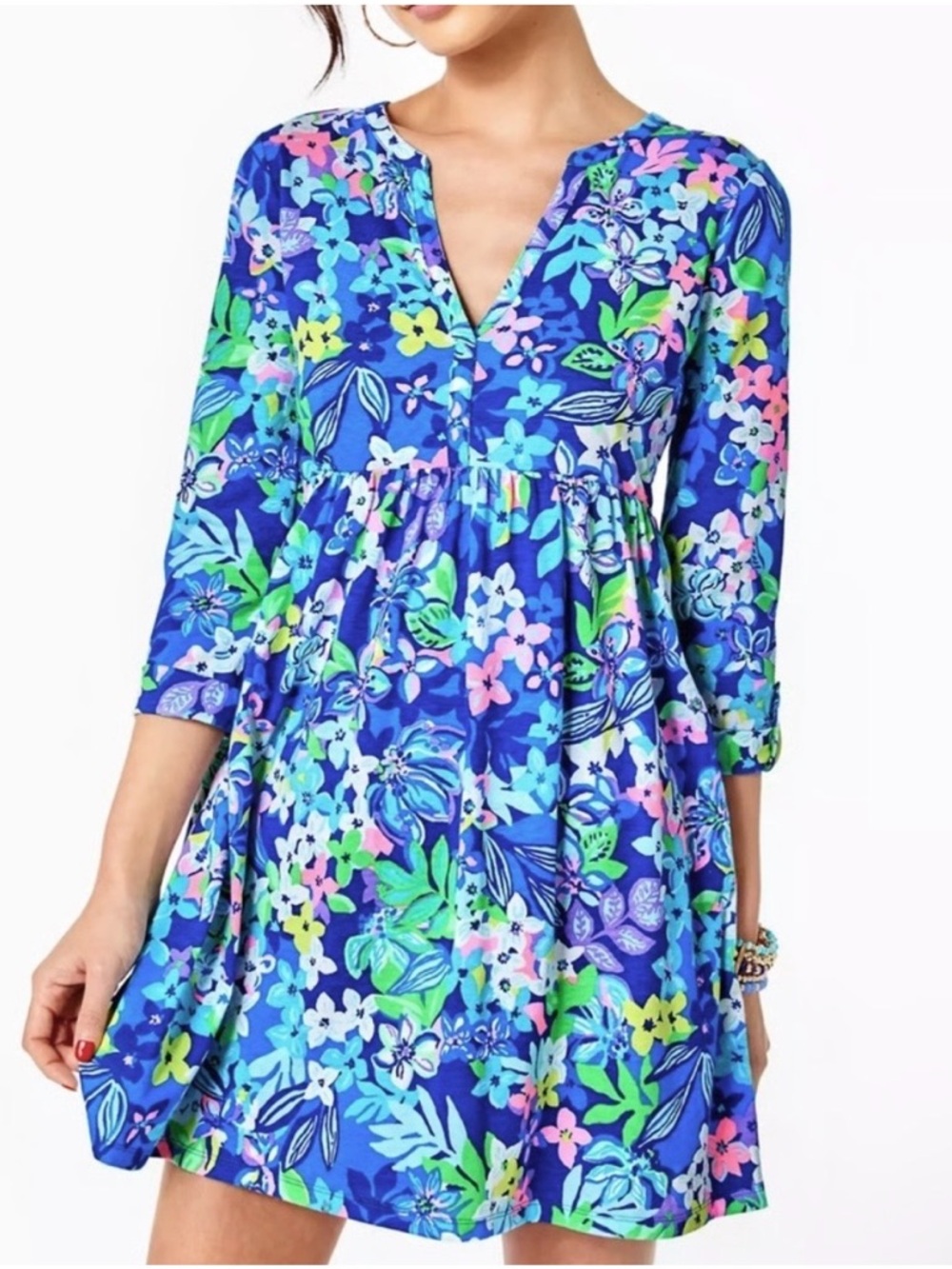 Lilly Pulitzer Loran Borealis Blue Social Sunset Floral Dress Small
